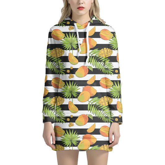 Mango Fruit Striped Pattern Print Hoodie Dress