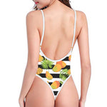 Mango Fruit Striped Pattern Print One Piece High Cut Swimsuit