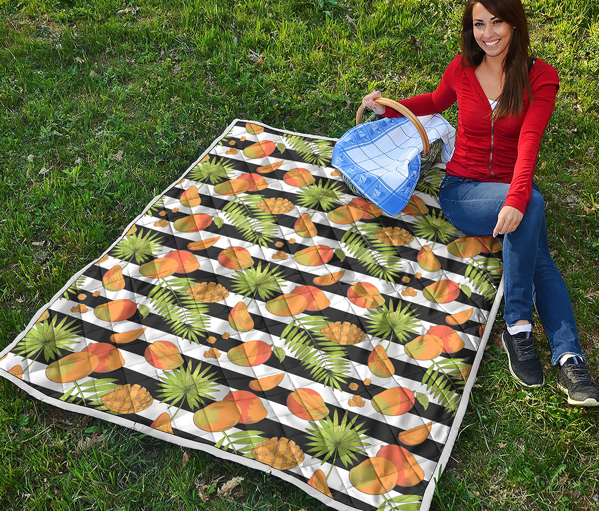 Mango Fruit Striped Pattern Print Quilt