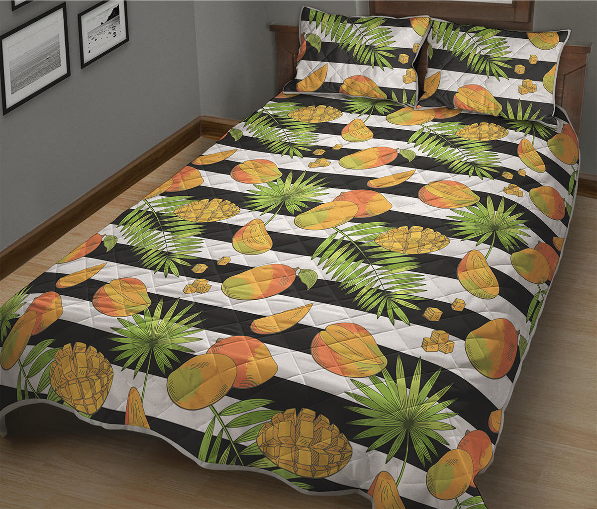 Mango Fruit Striped Pattern Print Quilt Bed Set