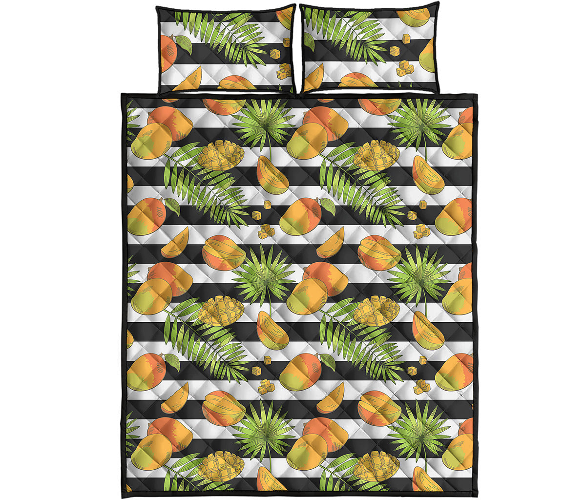 Mango Fruit Striped Pattern Print Quilt Bed Set