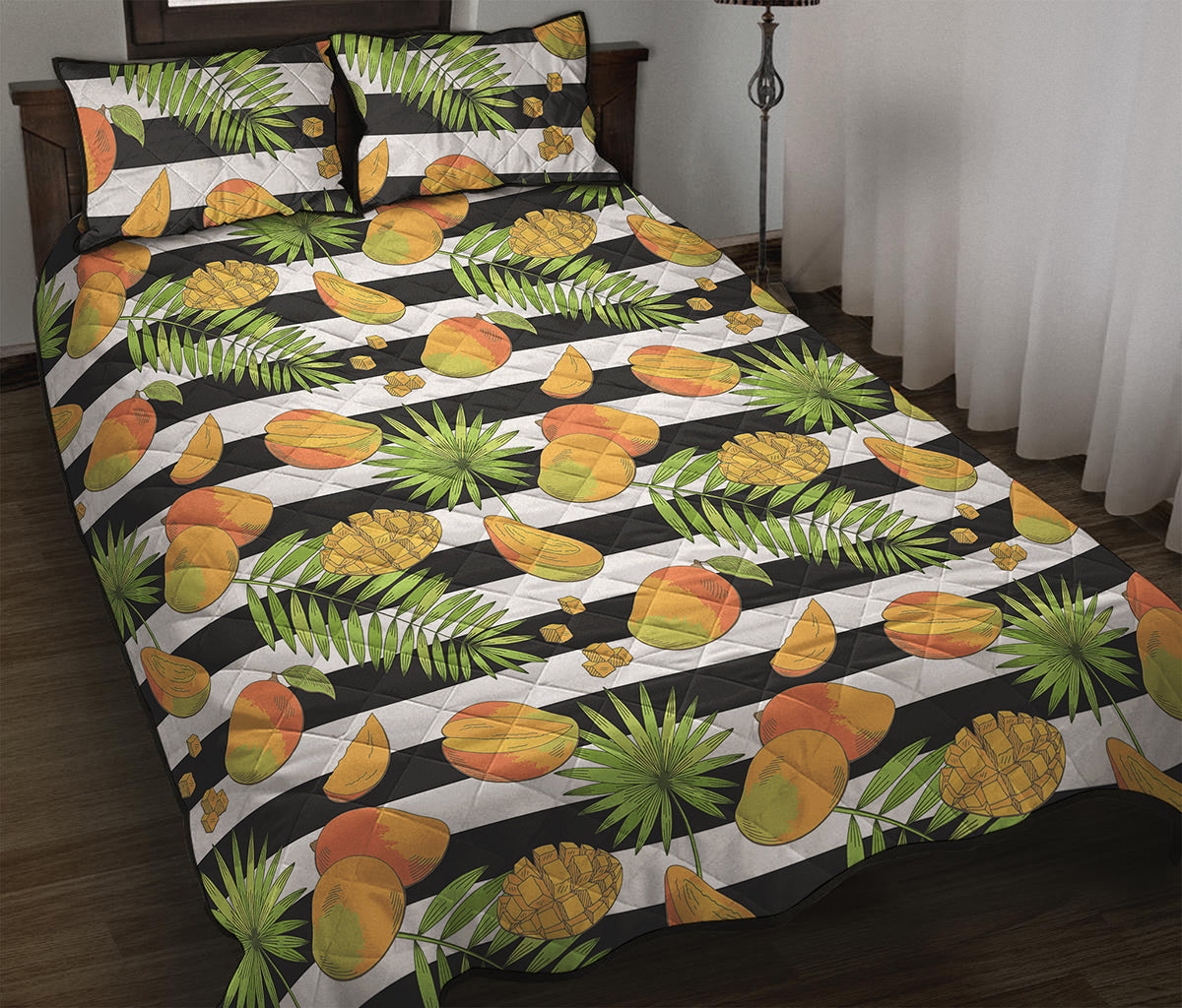 Mango Fruit Striped Pattern Print Quilt Bed Set