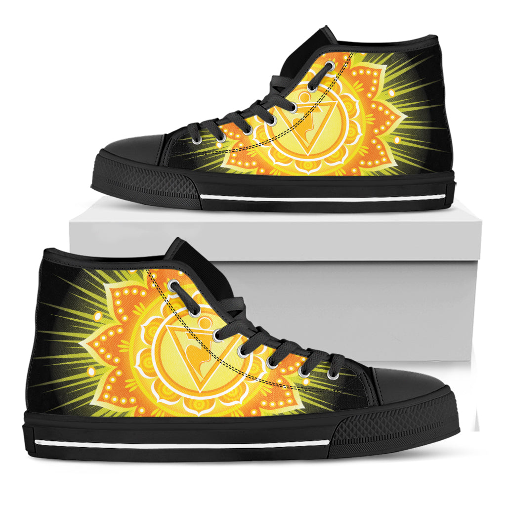 Manipura Chakra Mandala Print Black High Top Shoes