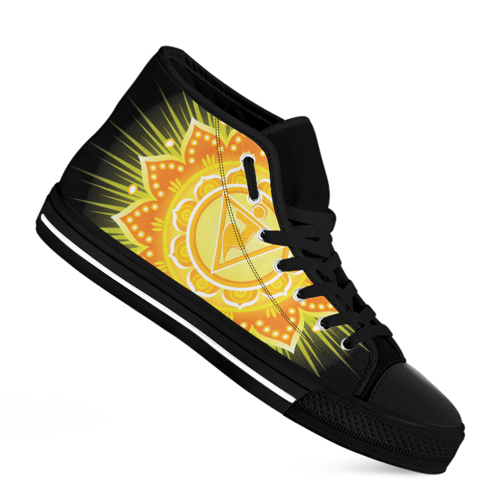 Manipura Chakra Mandala Print Black High Top Shoes