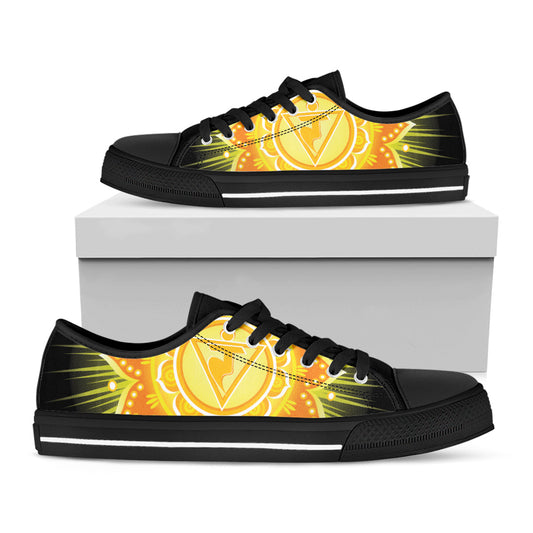 Manipura Chakra Mandala Print Black Low Top Shoes 