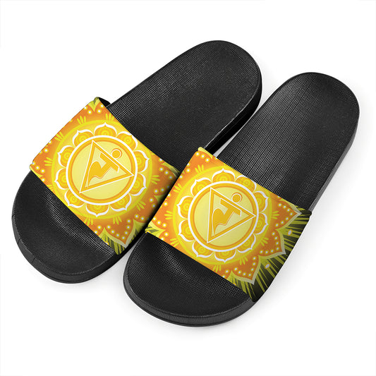 Manipura Chakra Mandala Print Black Slide Sandals