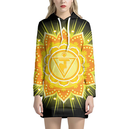 Manipura Chakra Mandala Print Pullover Hoodie Dress