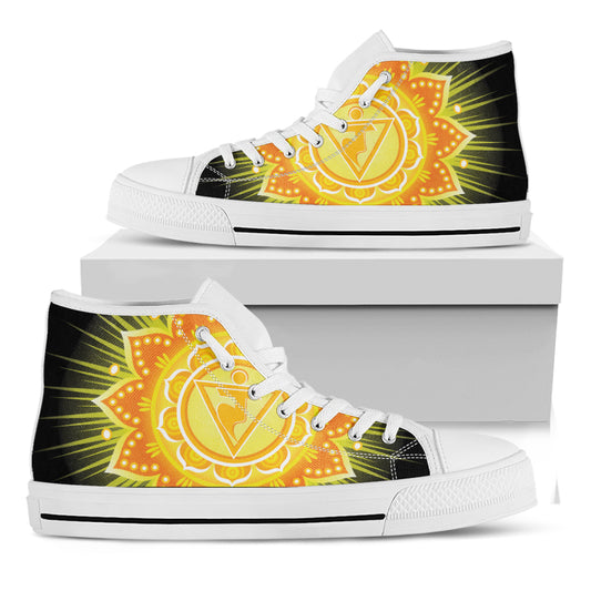 Manipura Chakra Mandala Print White High Top Shoes