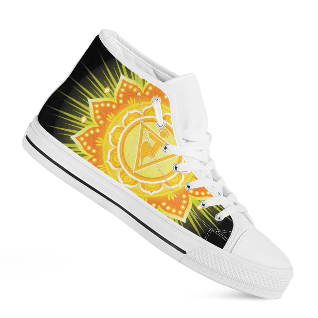 Manipura Chakra Mandala Print White High Top Shoes