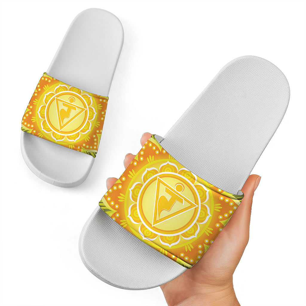 Manipura Chakra Mandala Print White Slide Sandals