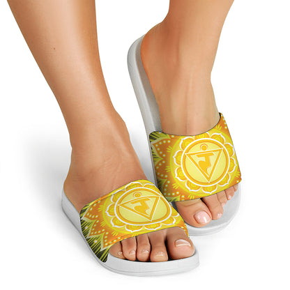 Manipura Chakra Mandala Print White Slide Sandals