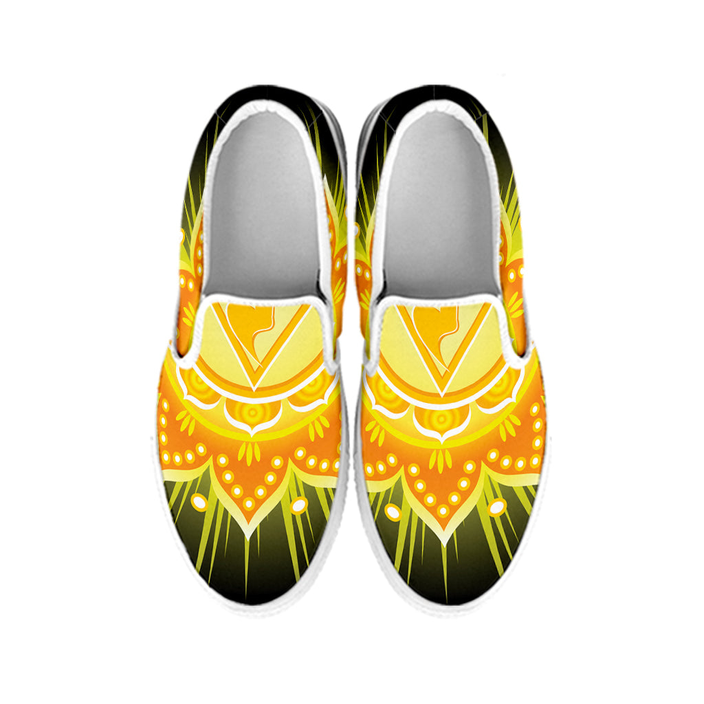 Manipura Chakra Mandala Print White Slip On Shoes