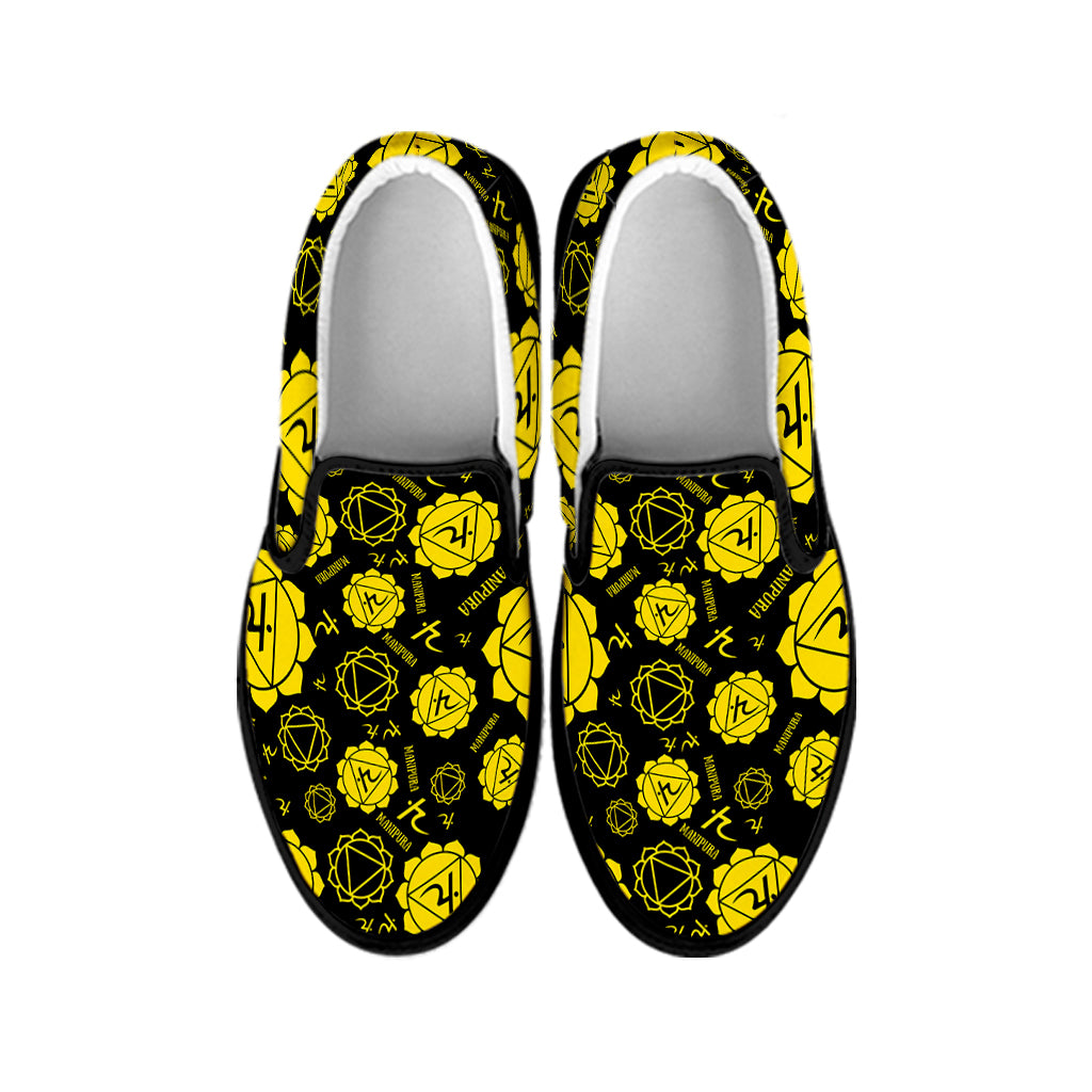 Manipura Chakra Pattern Print Black Slip On Shoes