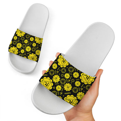 Manipura Chakra Pattern Print White Slide Sandals