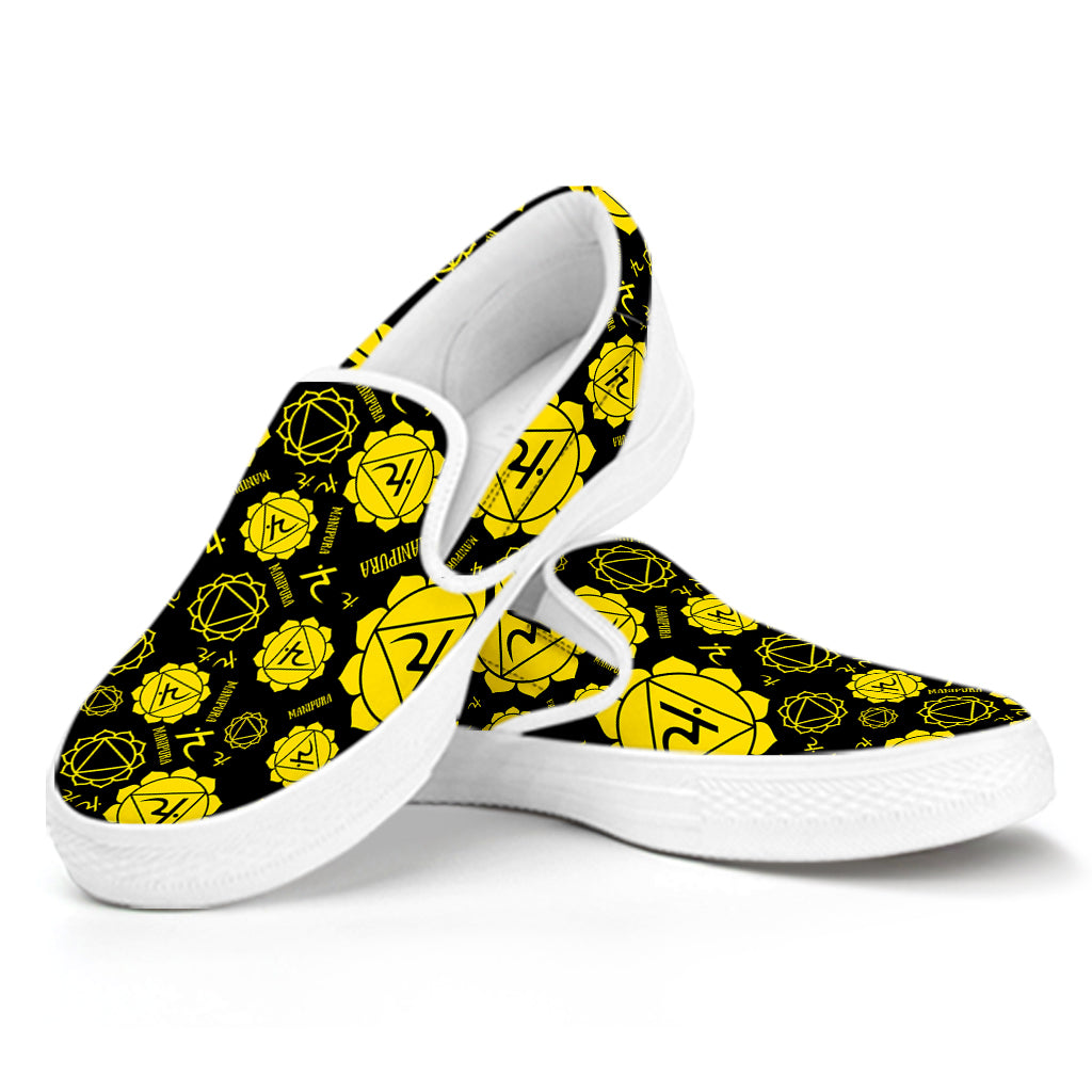 Manipura Chakra Pattern Print White Slip On Shoes