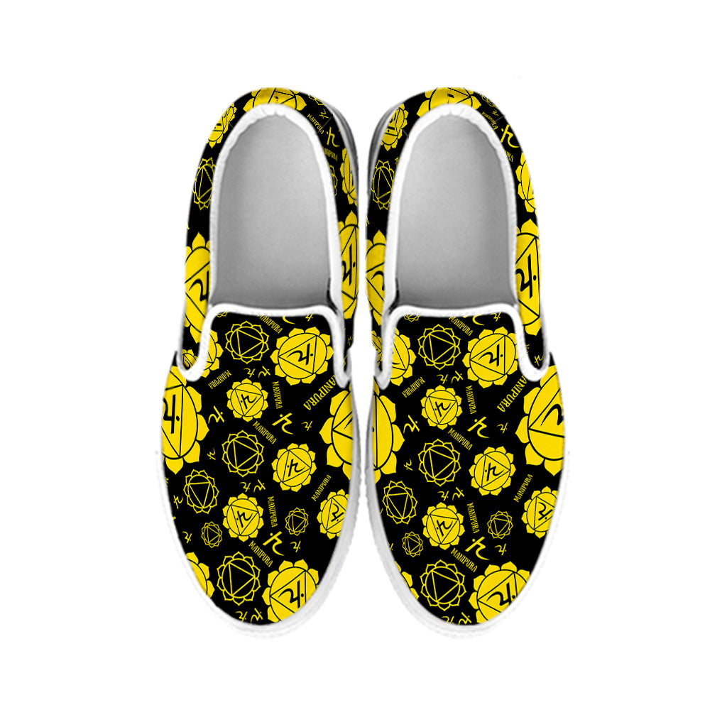 Manipura Chakra Pattern Print White Slip On Shoes