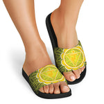 Manipura Chakra Spiritual Print Black Slide Sandals
