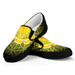 Manipura Chakra Spiritual Print Black Slip On Shoes