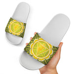 Manipura Chakra Spiritual Print White Slide Sandals