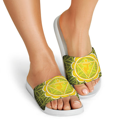 Manipura Chakra Spiritual Print White Slide Sandals