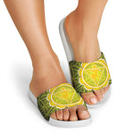 Manipura Chakra Spiritual Print White Slide Sandals