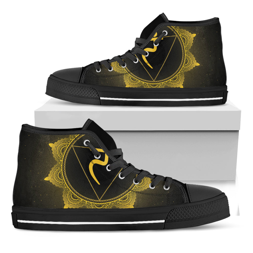 Manipura Chakra Symbol Print Black High Top Shoes