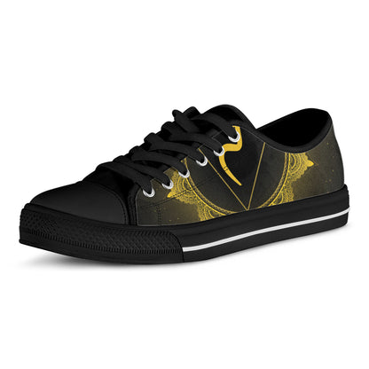 Manipura Chakra Symbol Print Black Low Top Shoes 
