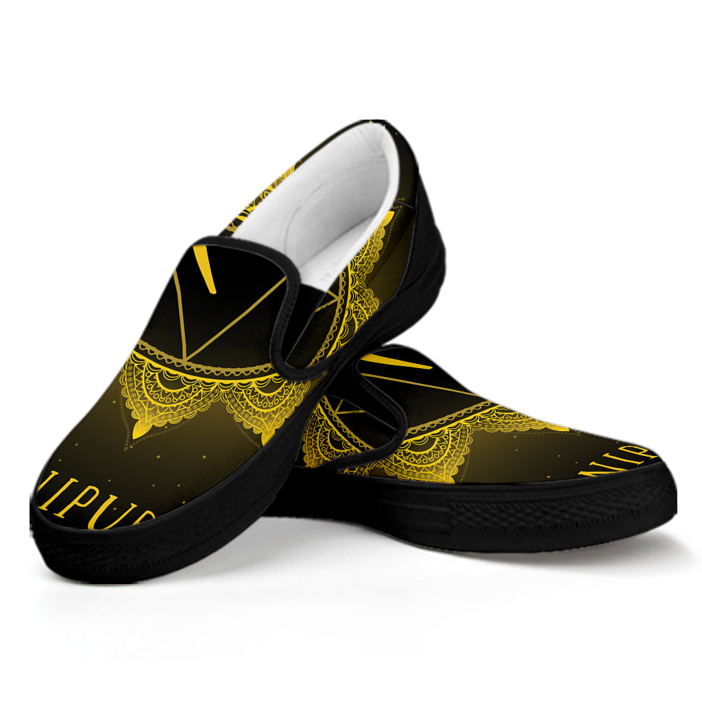 Manipura Chakra Symbol Print Black Slip On Shoes