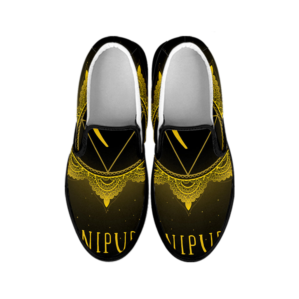 Manipura Chakra Symbol Print Black Slip On Shoes
