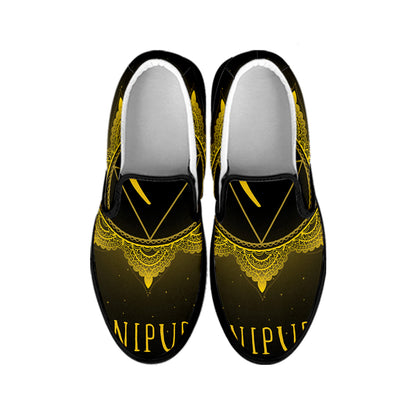 Manipura Chakra Symbol Print Black Slip On Shoes