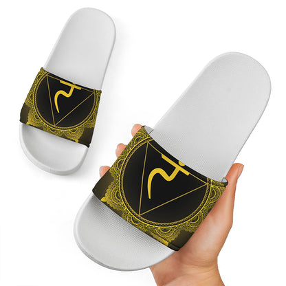 Manipura Chakra Symbol Print White Slide Sandals