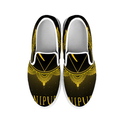 Manipura Chakra Symbol Print White Slip On Shoes
