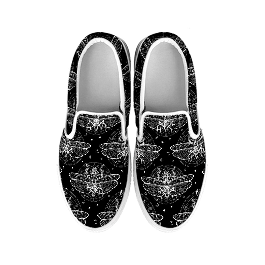 Mantis Spirit Animal Pattern Print White Slip On Shoes