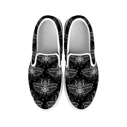 Mantis Spirit Animal Pattern Print White Slip On Shoes