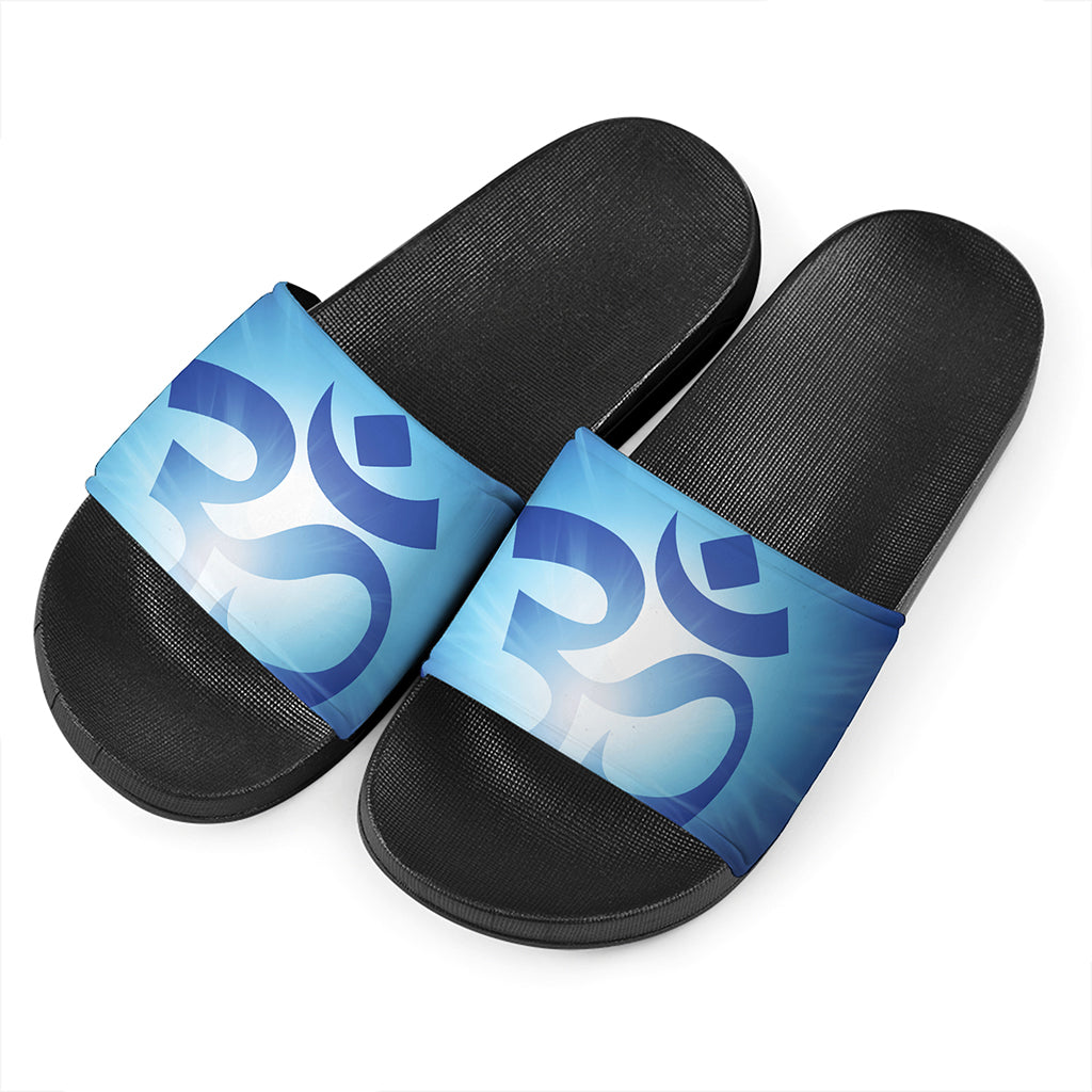 Mantra Om Print Black Slide Sandals