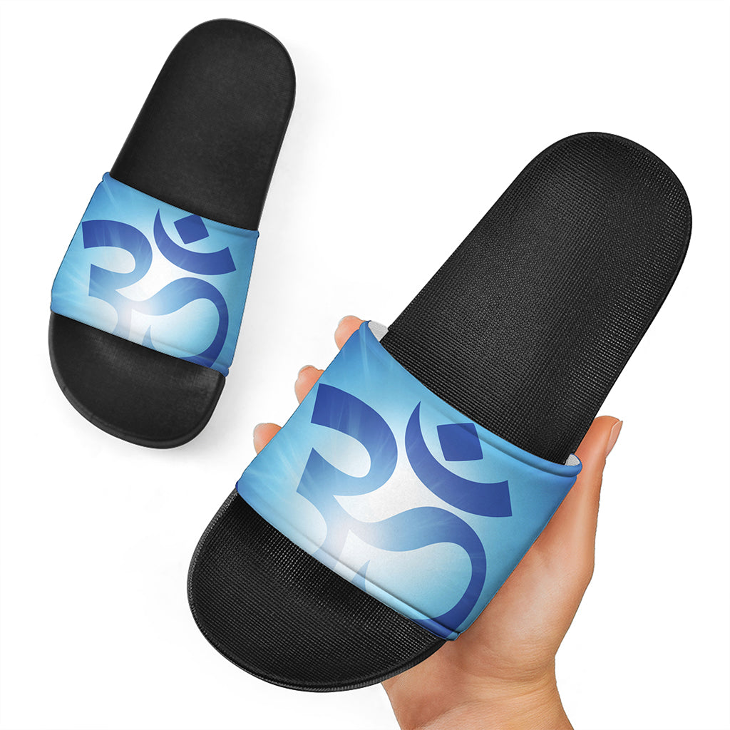 Mantra Om Print Black Slide Sandals