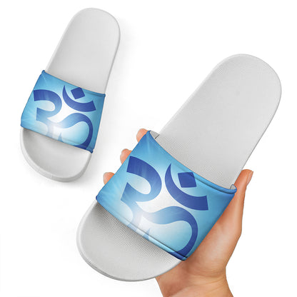 Mantra Om Print White Slide Sandals