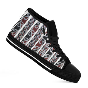 Maori Fence Print Black High Top Shoes