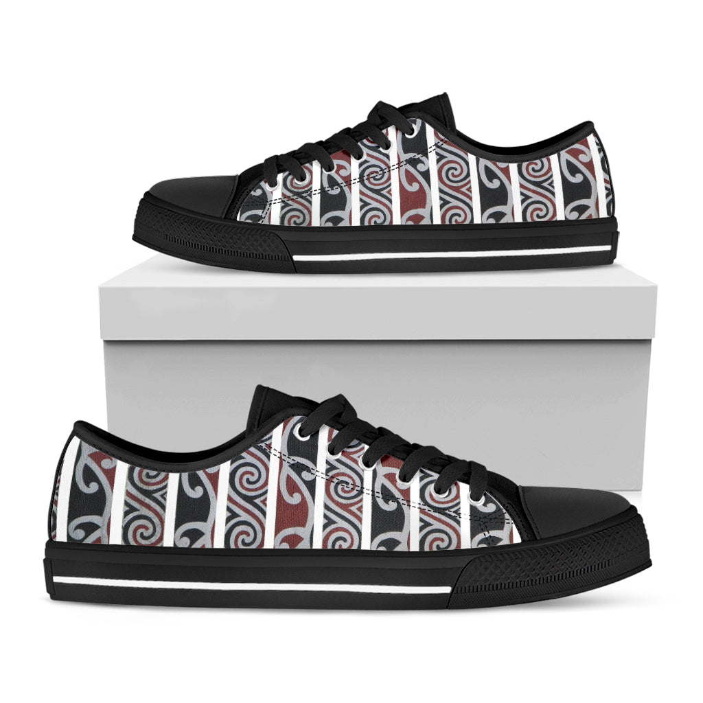 Maori Fence Print Black Low Top Shoes