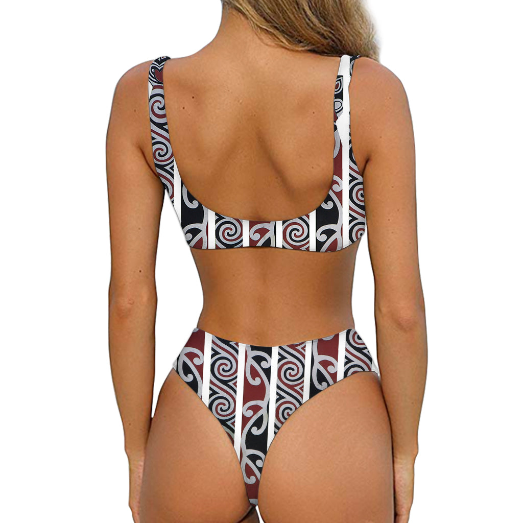 Maori Fence Print Front Bow Tie Bikini