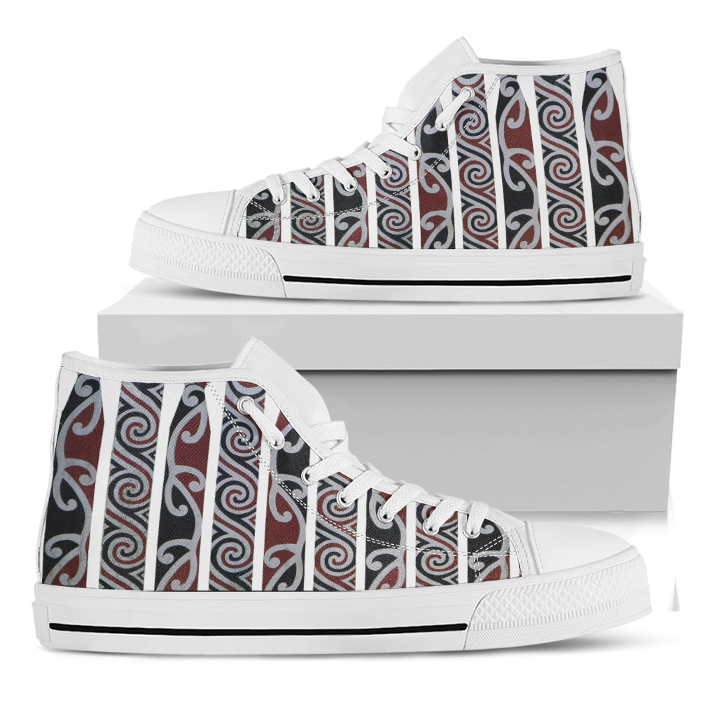 Maori Fence Print White High Top Shoes