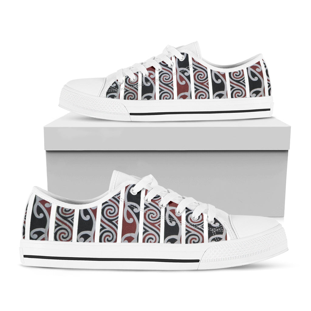 Maori Fence Print White Low Top Shoes