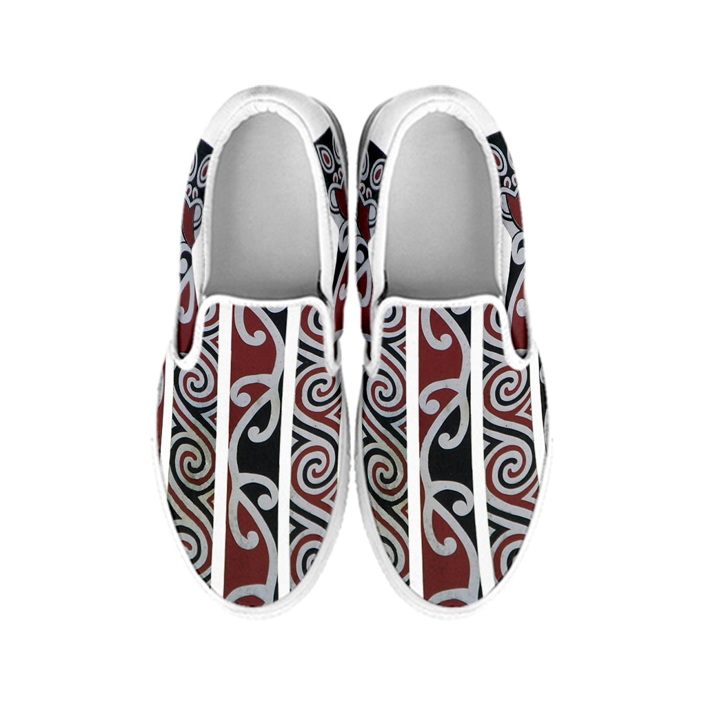 Maori Fence Print White Slip On Shoes