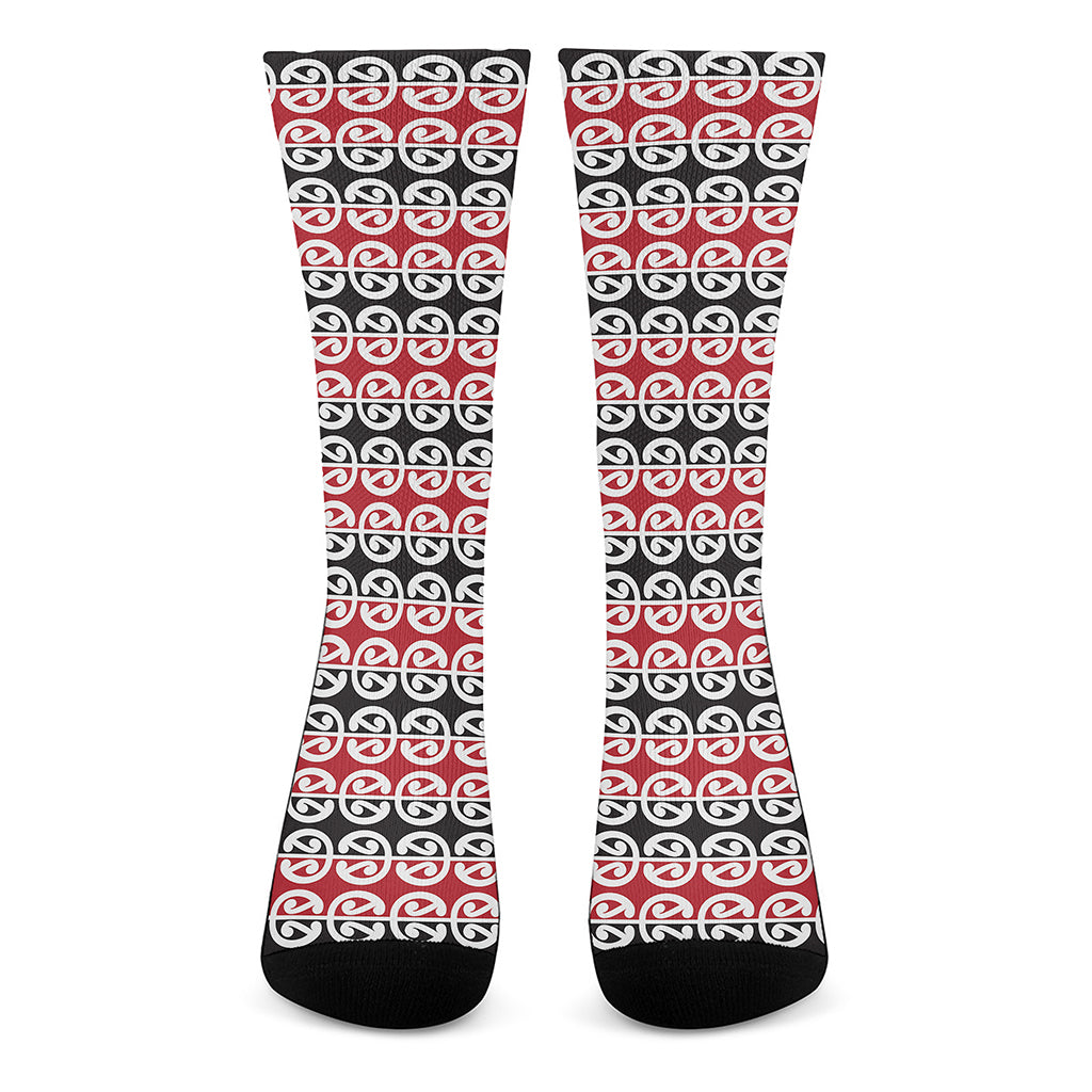 Maori Kowhaiwhai Pattern Print Crew Socks