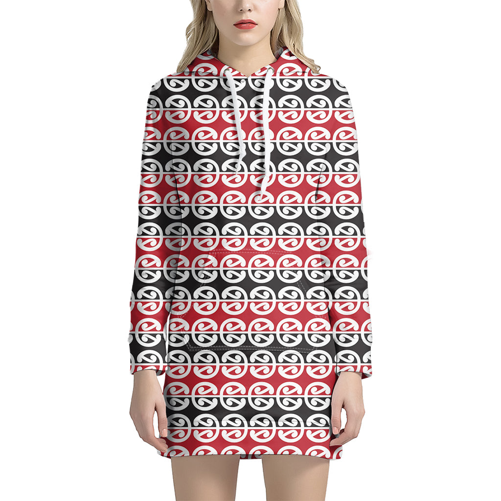 Maori Kowhaiwhai Pattern Print Hoodie Dress