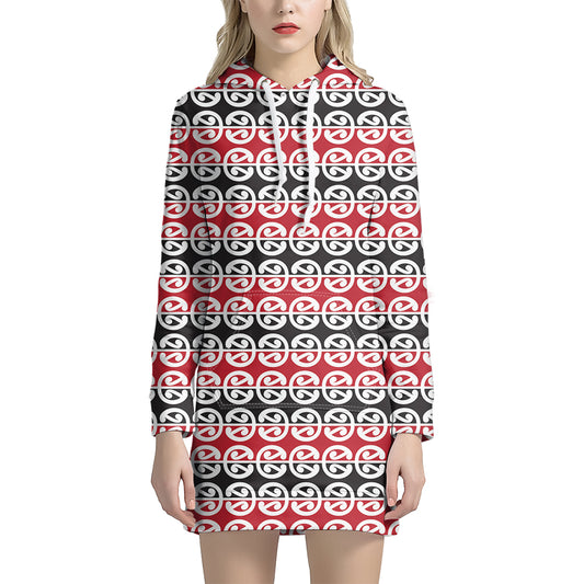 Maori Kowhaiwhai Pattern Print Hoodie Dress