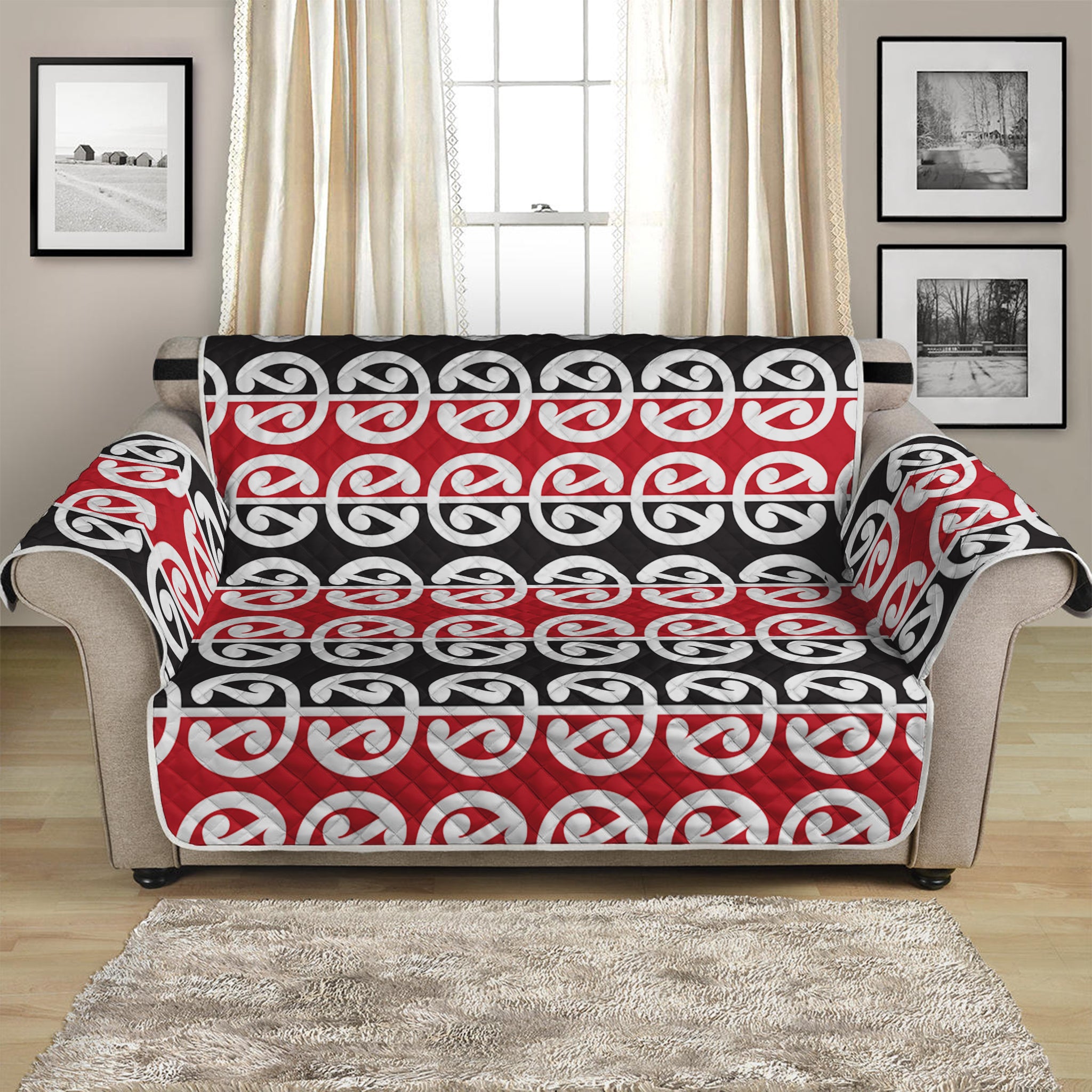 Maori Kowhaiwhai Pattern Print Loveseat Protector