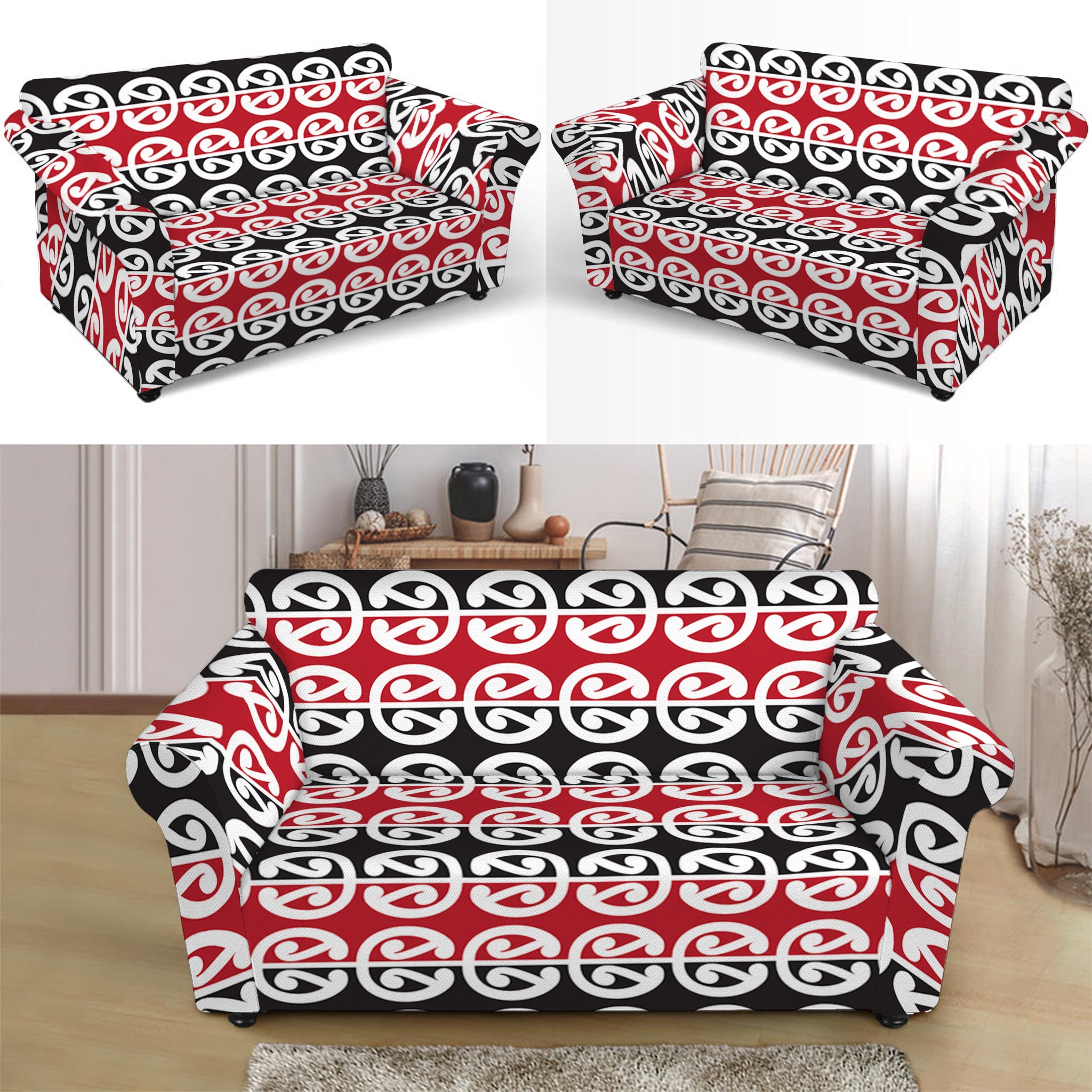 Maori Kowhaiwhai Pattern Print Loveseat Slipcover