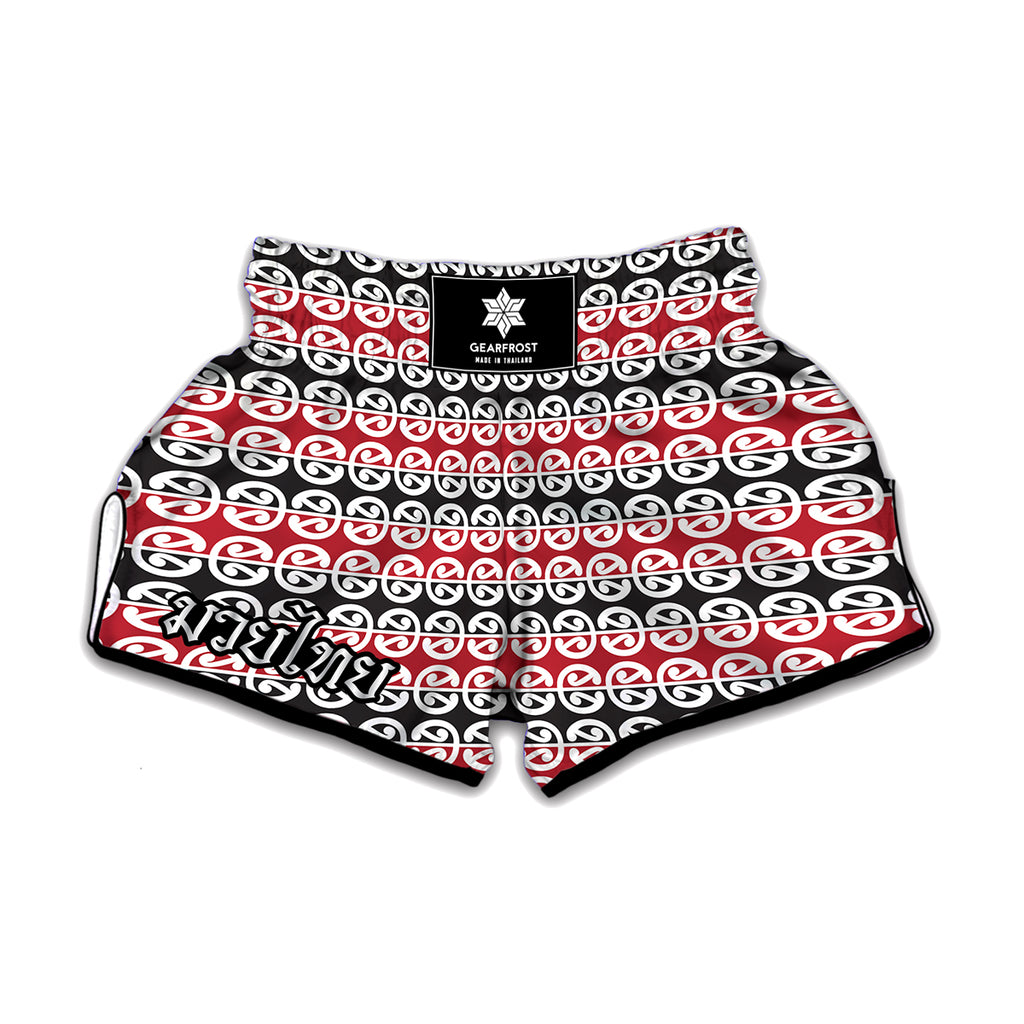 Maori Kowhaiwhai Pattern Print Muay Thai Boxing Shorts