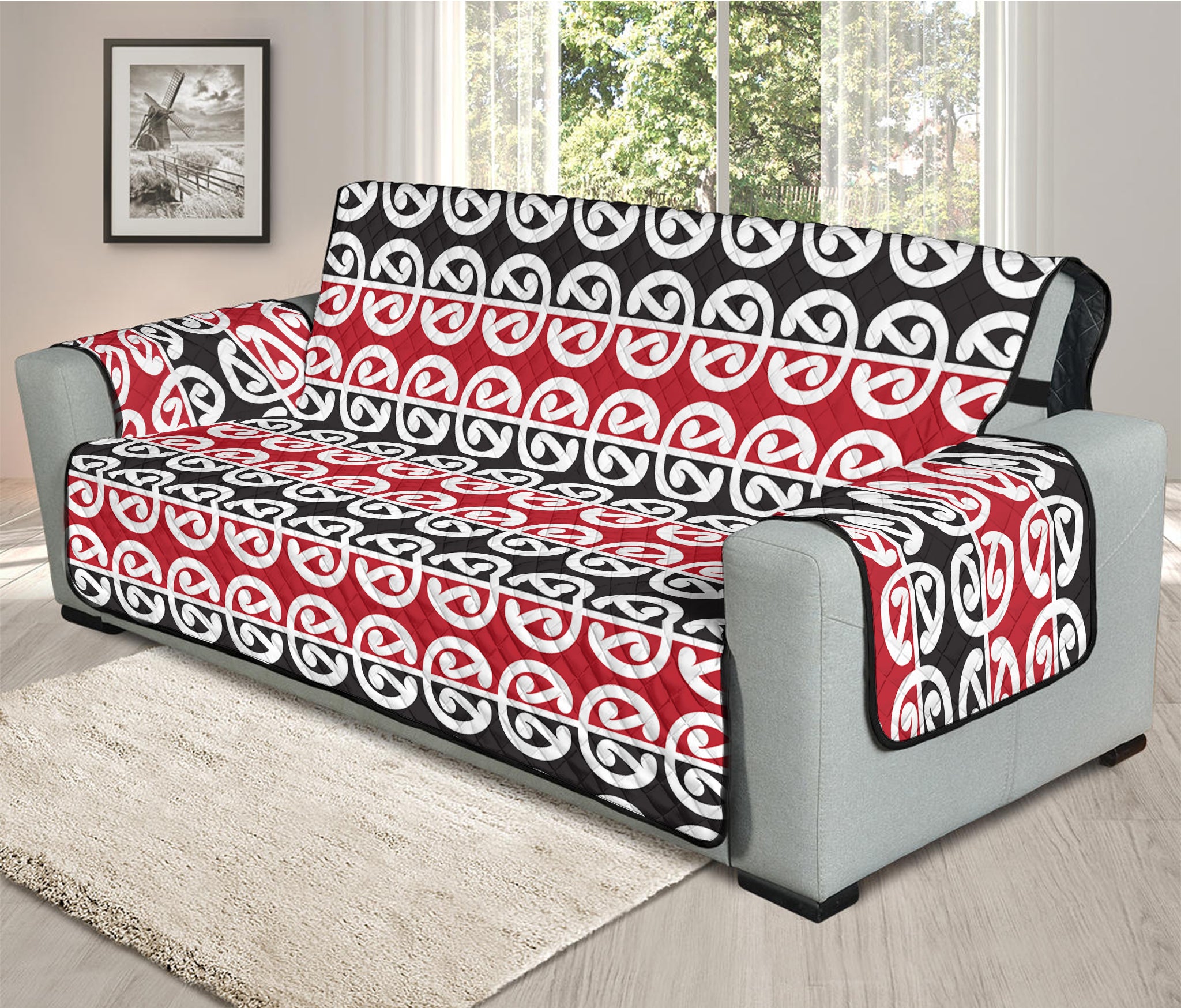 Maori Kowhaiwhai Pattern Print Oversized Sofa Protector